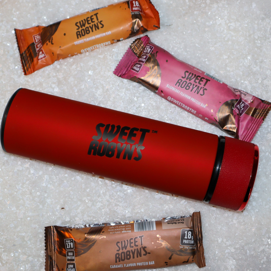 Sweet Robyn's Christmas Bundle with a set of each flavour of bar and a red drinks flask